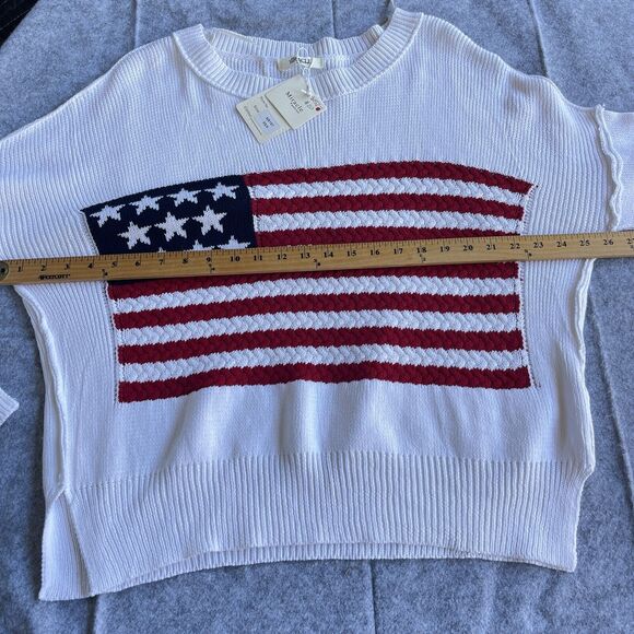 Miracle Sweater Womens Extra Small White Flag Patriotic Drop Shoulder - Picture 7 of 10